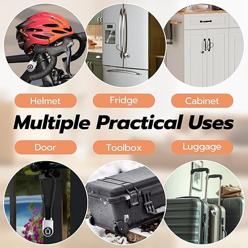 Miniatura 3 de eLinkSmart - Cerradura de cable de huellas dactilares, cerraduras para nevera con control de aplicación Bluetooth, candado inteligente biométrico