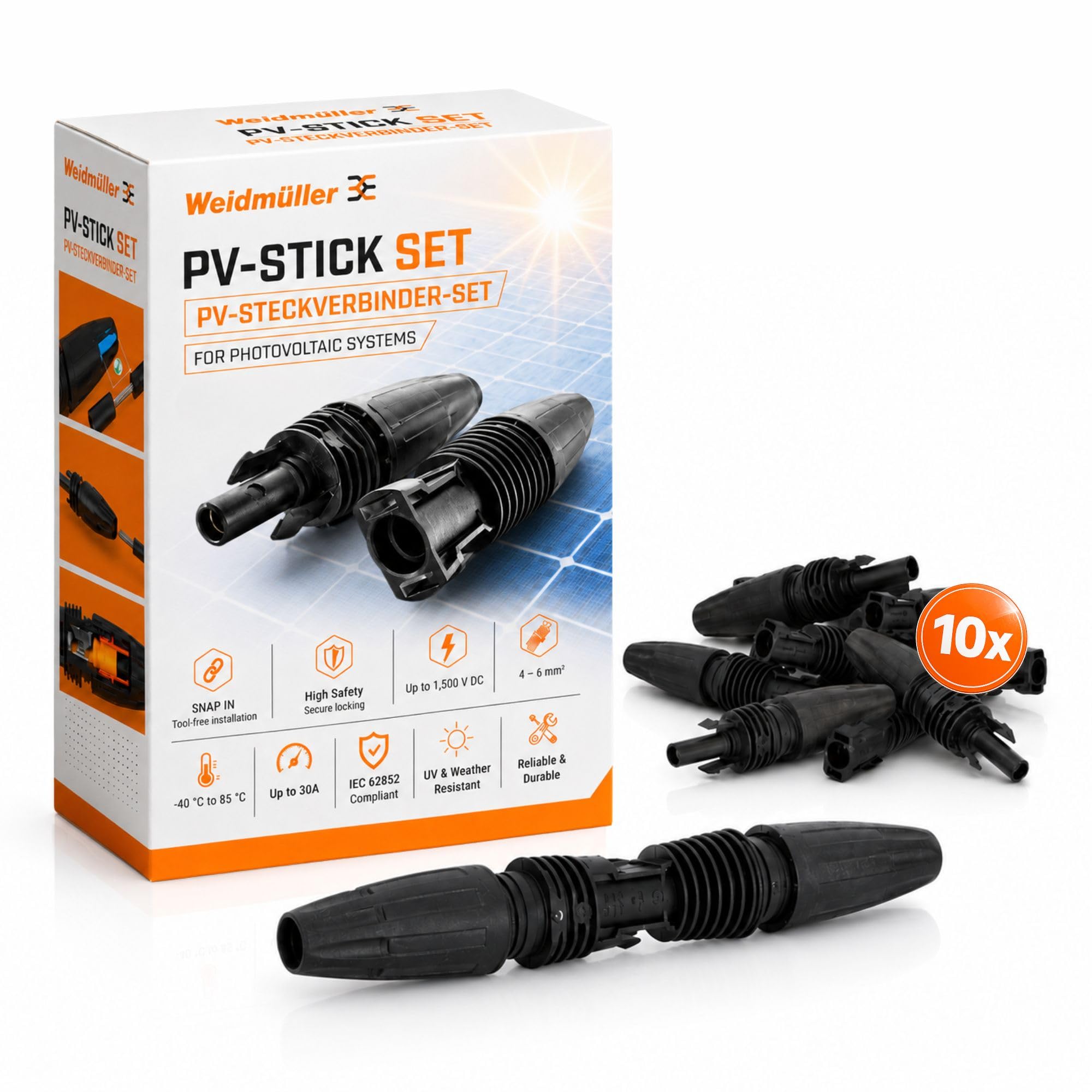 Weidmüller 10x PV-Stick Photovoltaik Steckverbinder - SNAP IN - 1500V