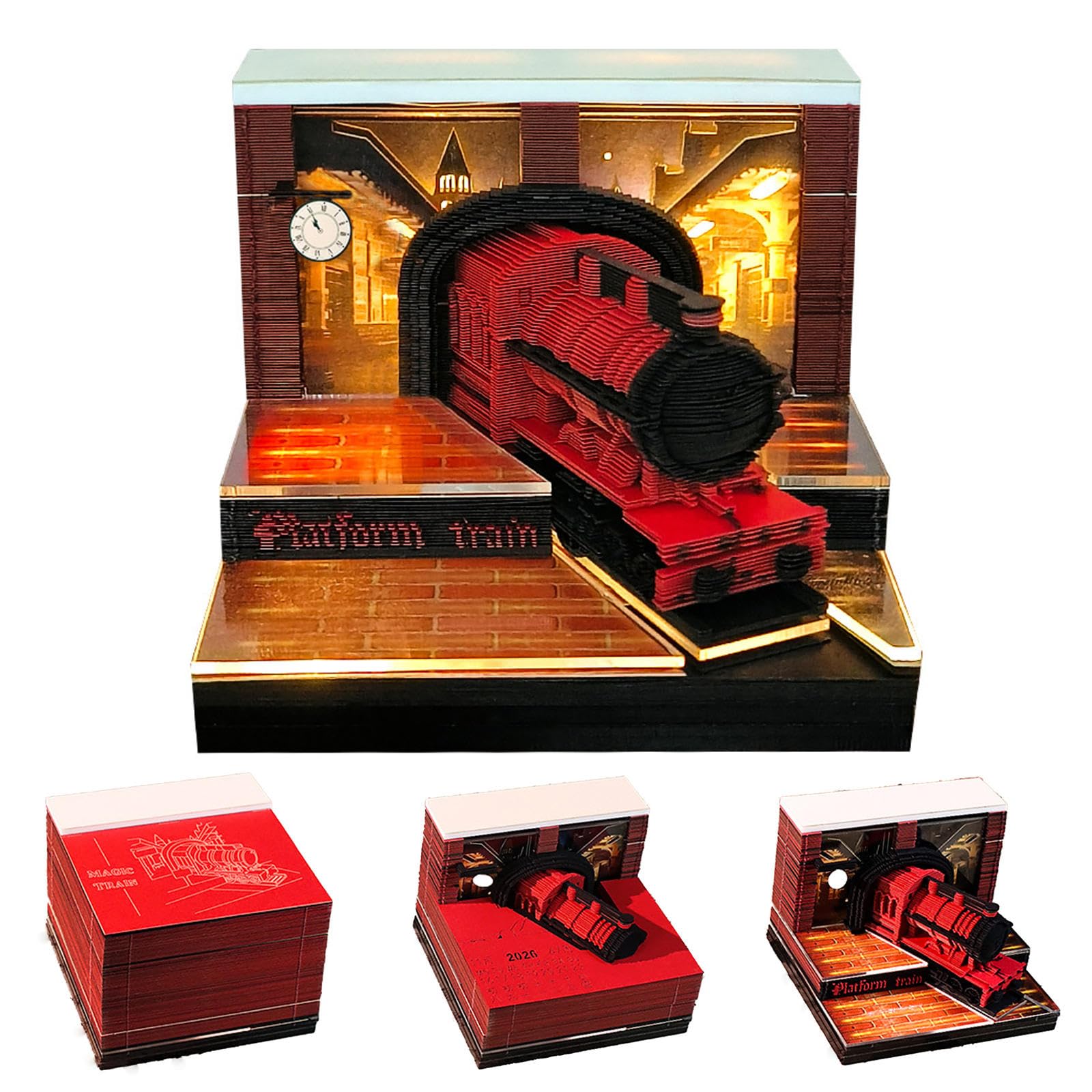 Kalendarz 3D 2026, kalendarz czasowy 2026 z notatnikiem, kreatywny papier 3D artystyczny kalendarz biurkowy z jasnym i akrylowym pudełkiem ekspozycyjnym, zrób to sam, ręcznie rozdarty papier, rzeźba