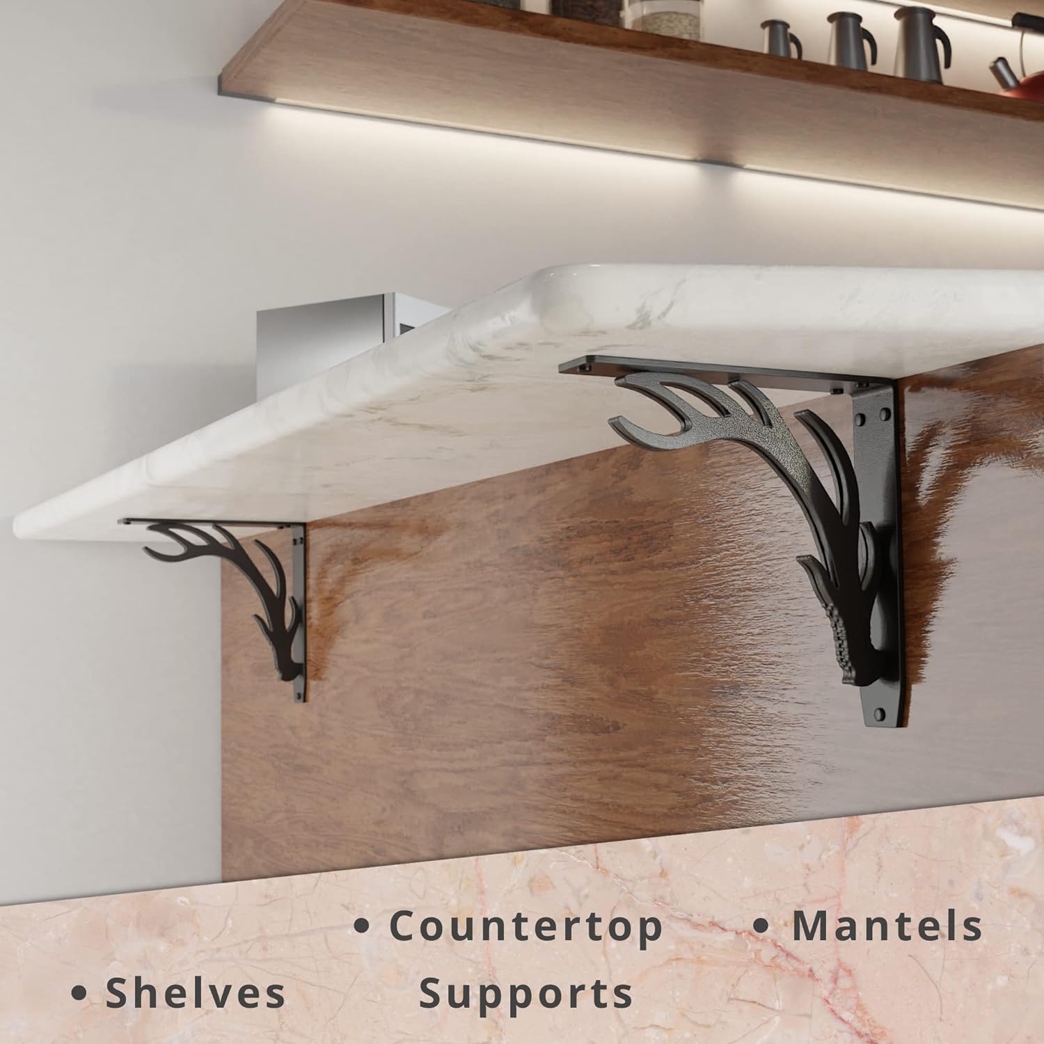 Starby Elk Lodge Antler Heavy Duty Steel Fireplace Mantel Brackets, Floating Shelf, Countertop Support, Log Cabin - Hand Welded (2 Pack) (10 x 10 x 2)