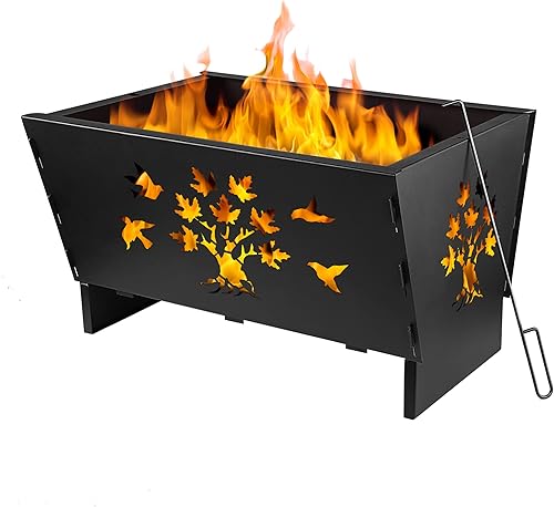 Pozo de fuego, fogatas de madera, hoguera, hogueras para exteriores, hoguera rectangular de hierro fundido de 28 pulgadas para patio, patio trasero