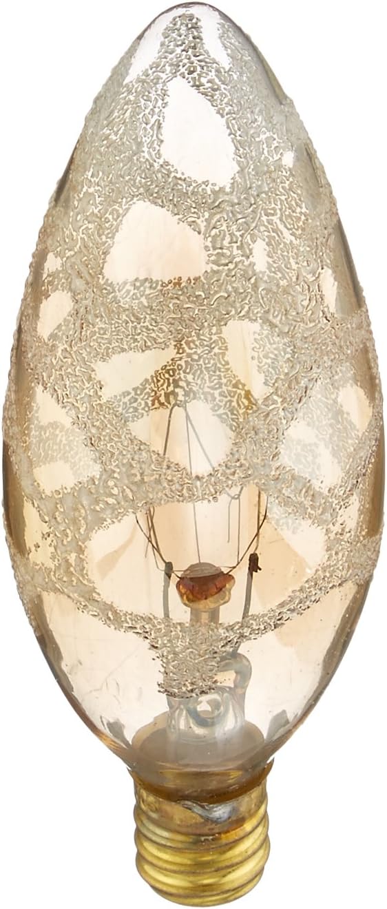 Bulbrite 25B10/MAR Crystal Collection Incandescent B10 Chandelier Bulb with Marble Finish and Candelabra Base, 25-watt, Amber