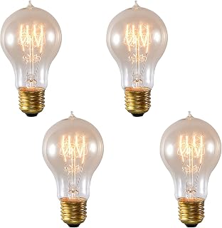 E26 25W Edison Light Bulb A19 Vintage Squirrel Cage Filament Bulb Amber Glass Antique Bulb Tear Drop Top Decorative Bulb for Home Lighting Wall Sconces, 2200K Warm White, AC110V, Dimmable, 4 Pack