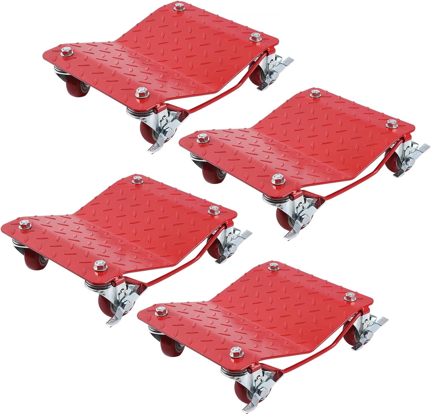 Wheel Dolly Set of 4, 6000LBS Car Moving Dolly, Wheel Dolly Car Tire Stake Set, Heavy-Duty Car Tire Dolly Cart Moving Cars, Trucks, Trailers, Motorcycles, and Boats, Red