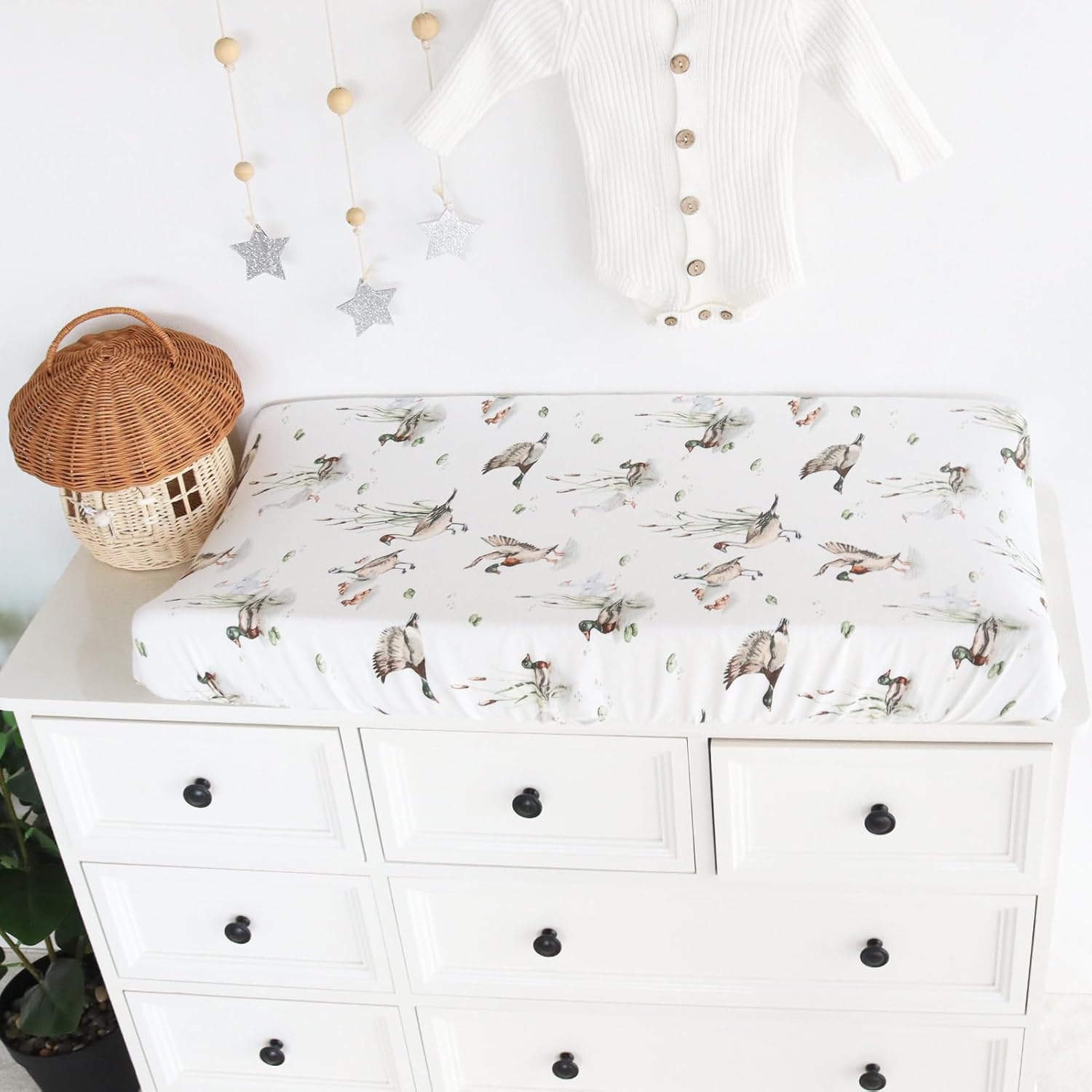 LifeTree Muslin Changing Pad Cover for Baby Girls Boys, 70% Viscose from Bamboo and 30% Cotton, 16"x32" Diaper Change Table Pad Covers, Soft Changing Pad Sheets, MallardDuck Pattern