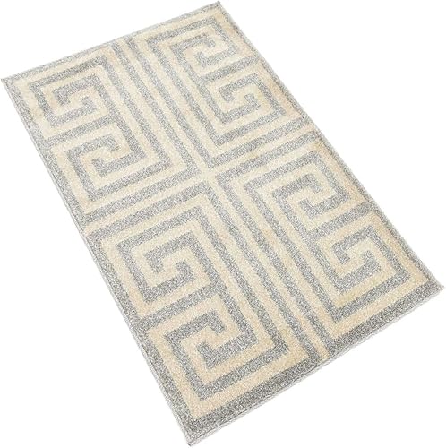 Miniatura 10 de Unique Loom Athens Collection - Alfombra clásica geométrica con diseño de borde moderno, 2 x 3 pies, grisbeige