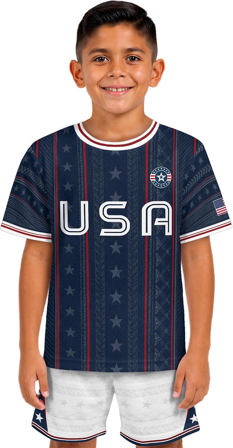 USA Soccer Jersey Kids for Boys, USA Kids Soccer Jersey Set, Girls Youth Shirts and Shorts Set
