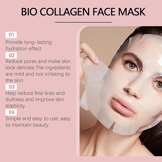 Bio Collagen Face Mask, Bio Collagen Face Mask Overnight Real Deep Collagen Overnight Face for Face Skin Care Korean Skincare, Hydrating, Sheet Beauty