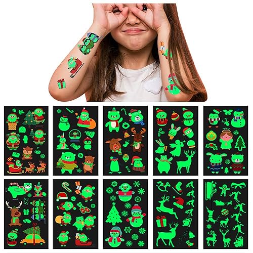 Miniatura 4 de Awinmay Tatuajes temporales luminosos de Navidad para niños, 120 piezas de tatuajes navideños que brillan en la oscuridad para niños y niñas,