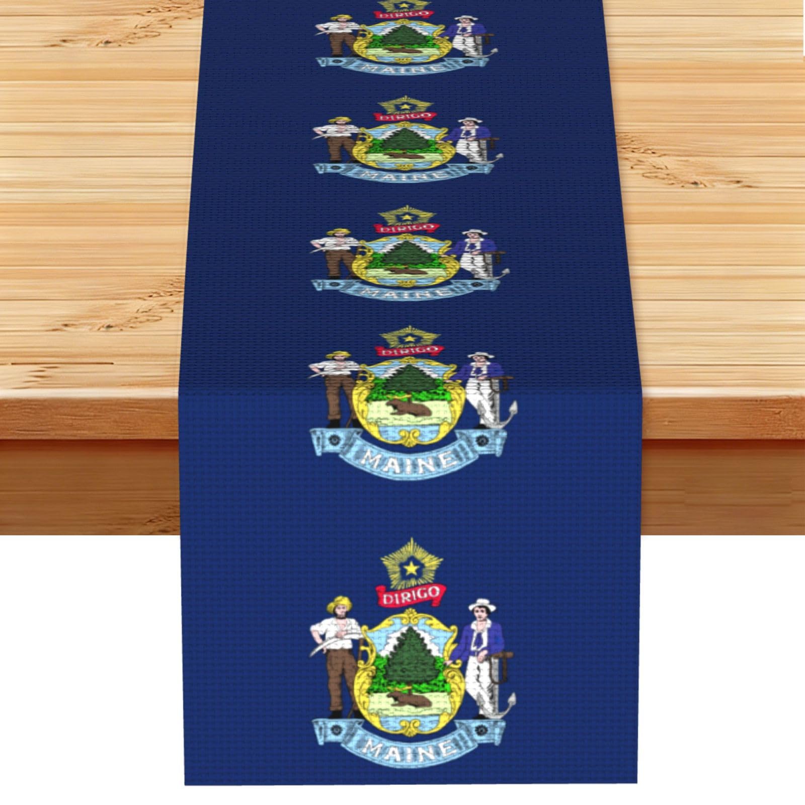 Maine State Flag Printed Table Runner 13 x 72, Wrinkle Resistant Decor for Dining Table Coffee Table Fireplace