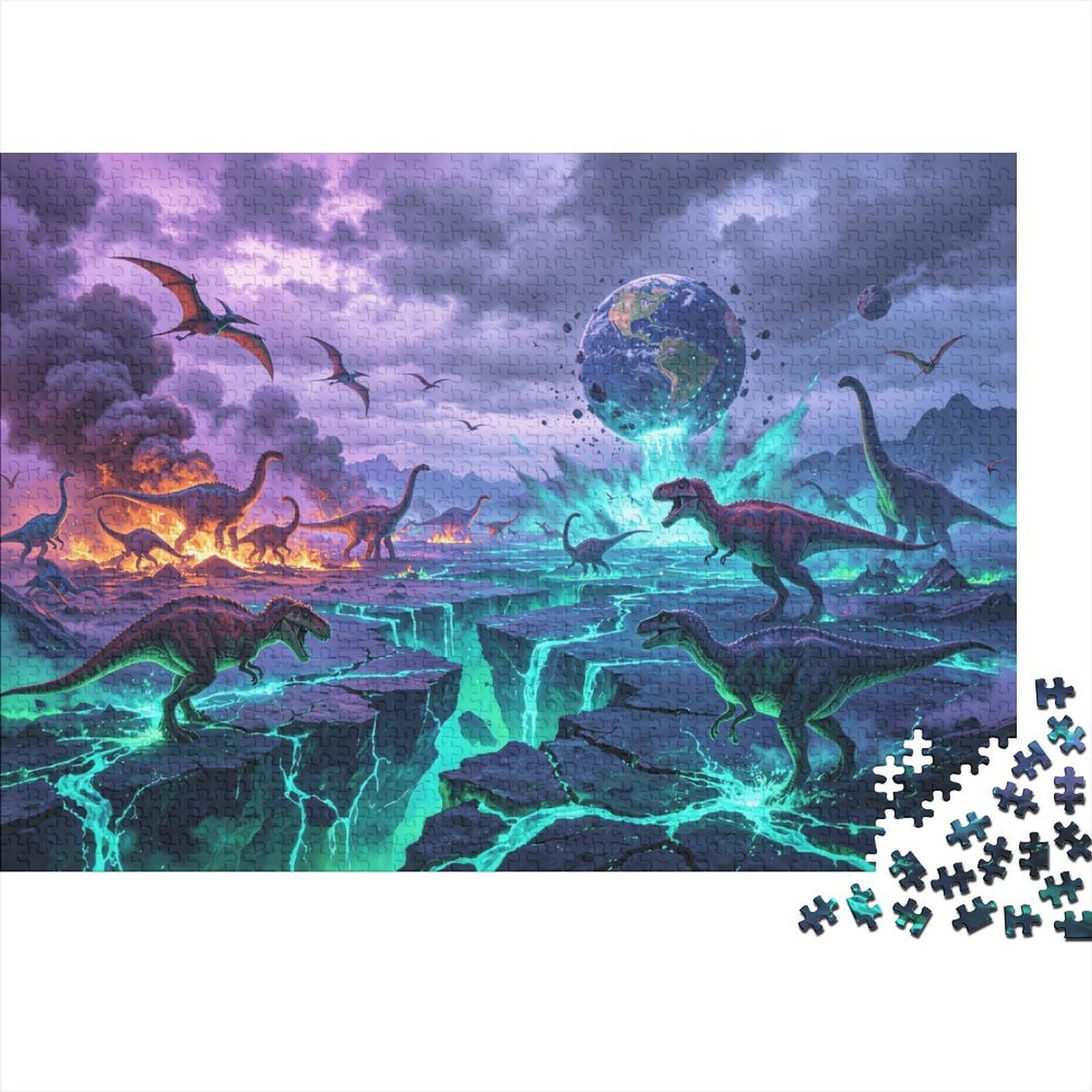 Dinosaur Extinction Adult Jigsaws 1000Pc Recycled Material Jurassic Period Jigsaw Puzzle Educational Game Decompression Parent Child Game Props for Home 70x50cm/1000pcs