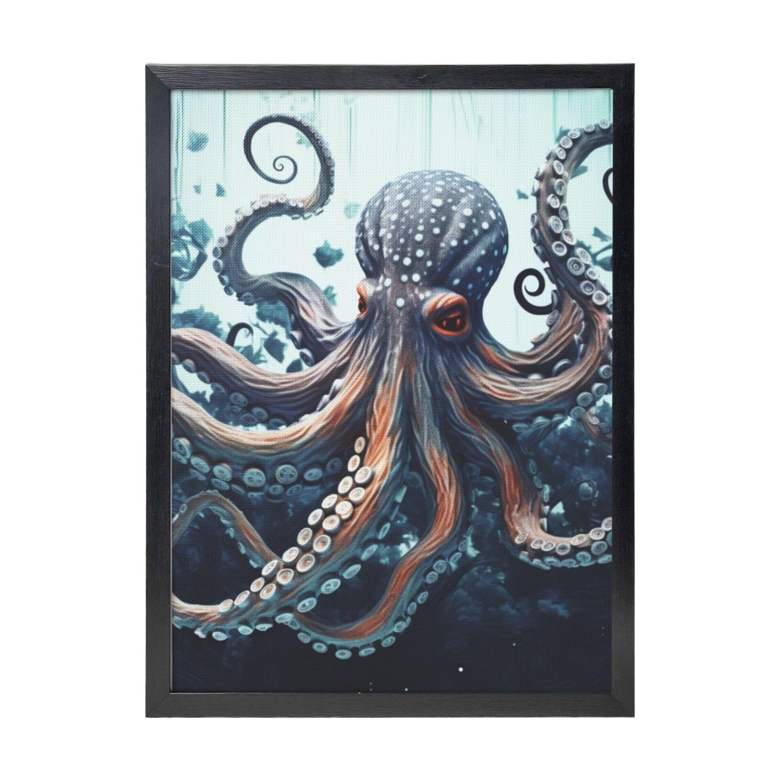Framed Wall Art - Decorative Canvas Painting Cool Octopus Pictures Poster Aesthetic Modern Prints Artwork for Bedroom Office Wall Decor Ready To Hang 12x16 in