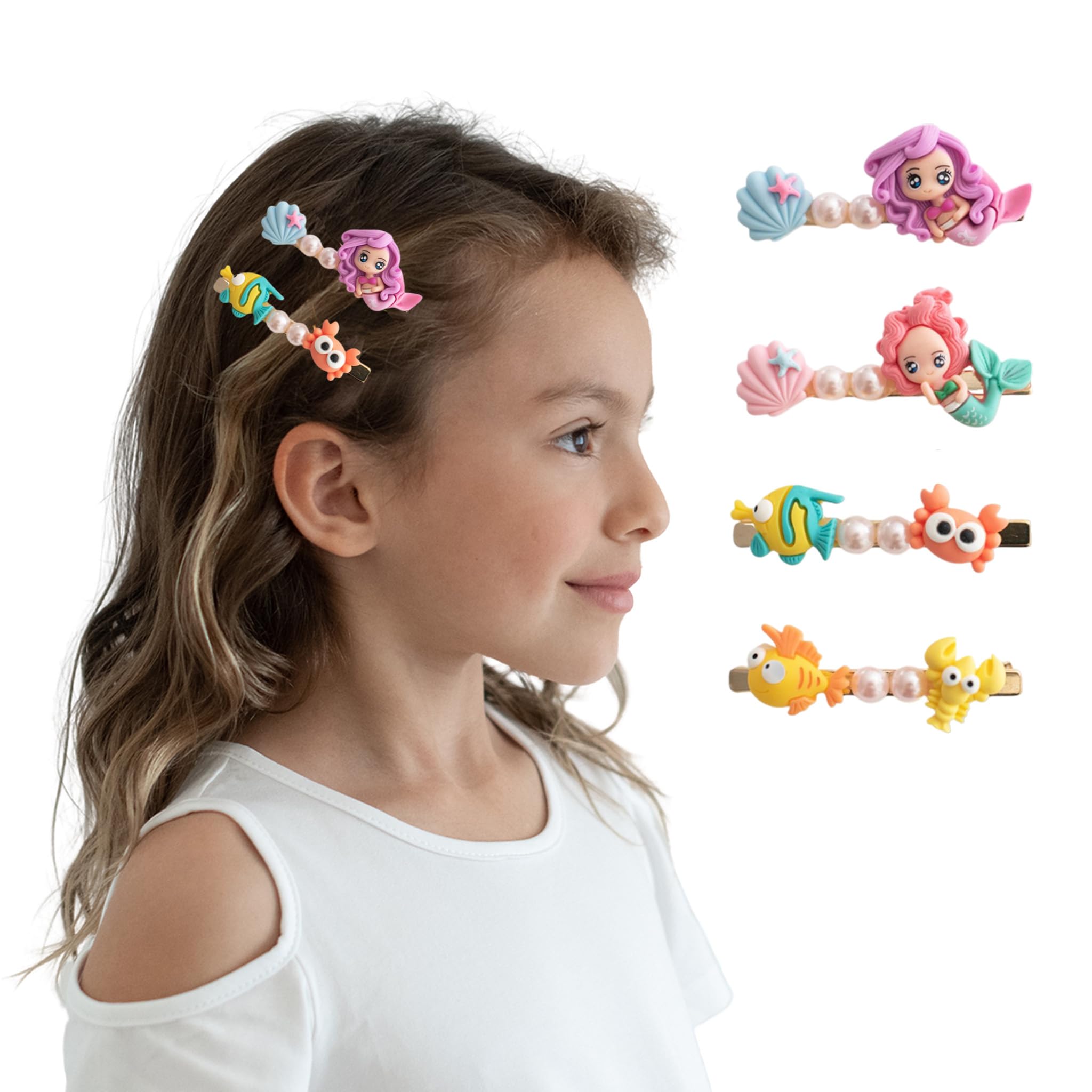 Summer Crystal - Pearls Mermaid Sea Life Hair Clips - Stylish Hair Accessories for Everyday, Birthday and Parties (4Pcs Mermaid Sealife)