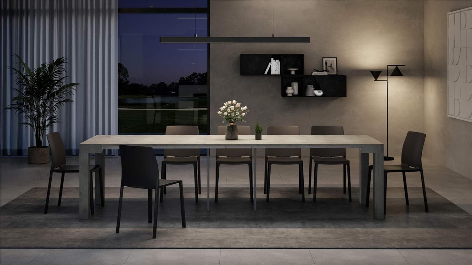 Mobili Fiver, First, Extendable Console Table 17.7(120) x35.4 in, Concrete Effect, Grey, for 4-14 People, Space-Saving Dining Table, Italian Furniture