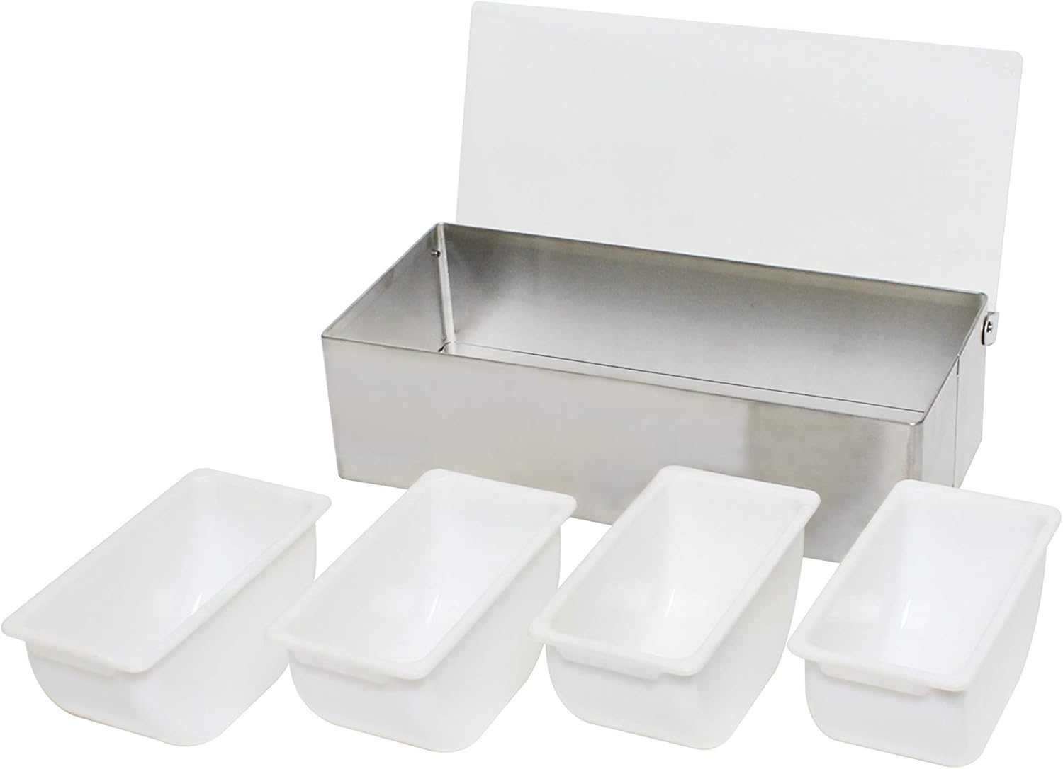 Stainless steel 4 compartment condiment dispenser, comes in each