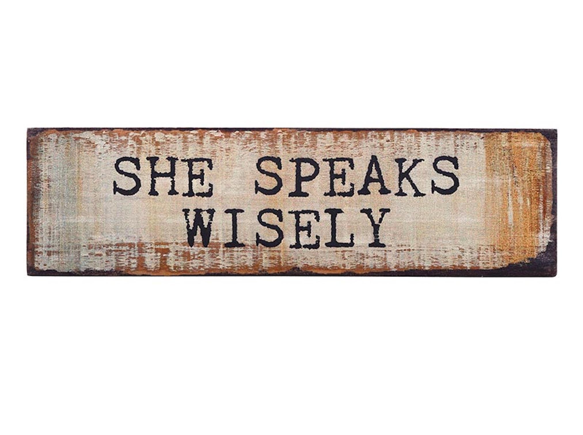 P. Graham Dunn Rustic Wood Mini Stick, 6" x 1.75", She Speaks Wisely