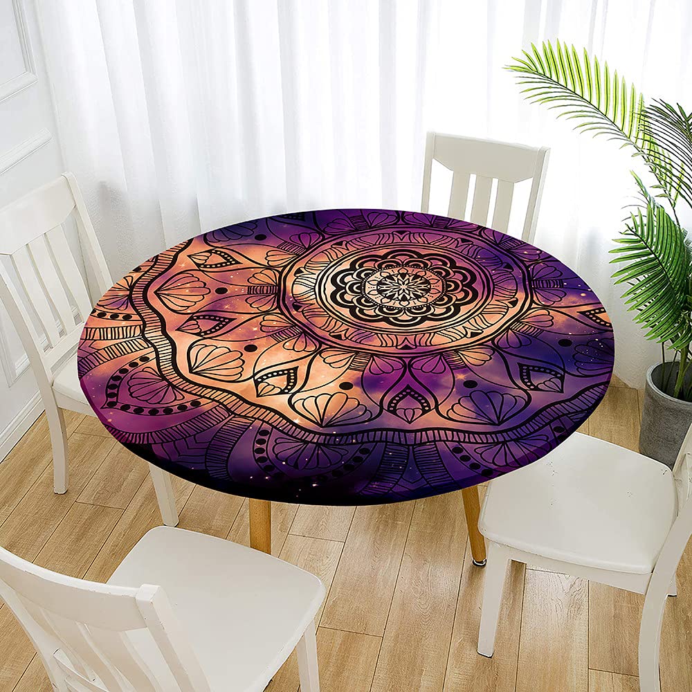 Fansu Starry Sky Purple Round Tablecloth Waterproof Wipe Clean, Circular Tablecloths Fitted Elastic Edged, Stain Resistant Polyester Table Cover For Dinning Room Kitchen Picnic (,100Cm)