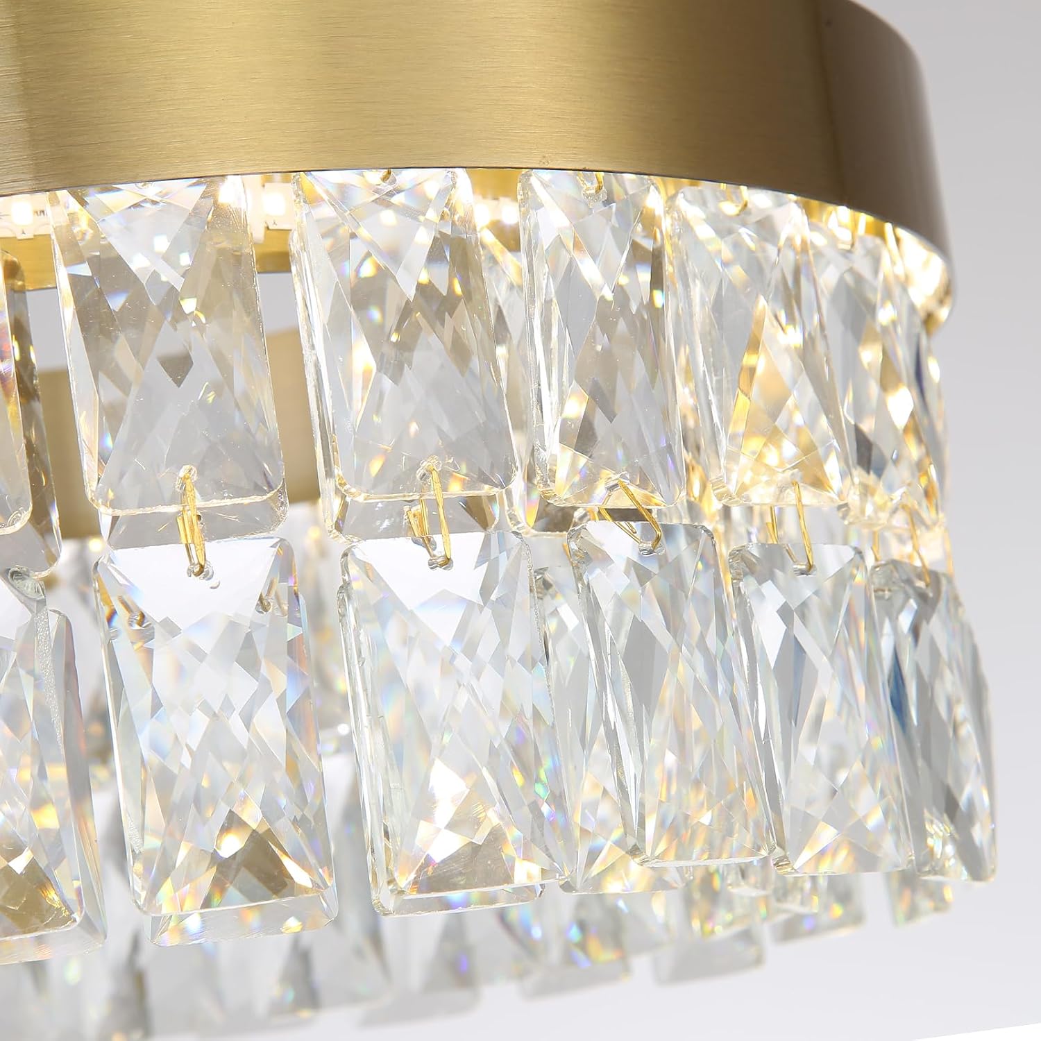 Modern Round Crystal Chandelier for Dining Room Remote Dimmable LED Crystal Pendant Light 35W Adjustable Lighting Fixture for Kitchen Island Living Room Gold