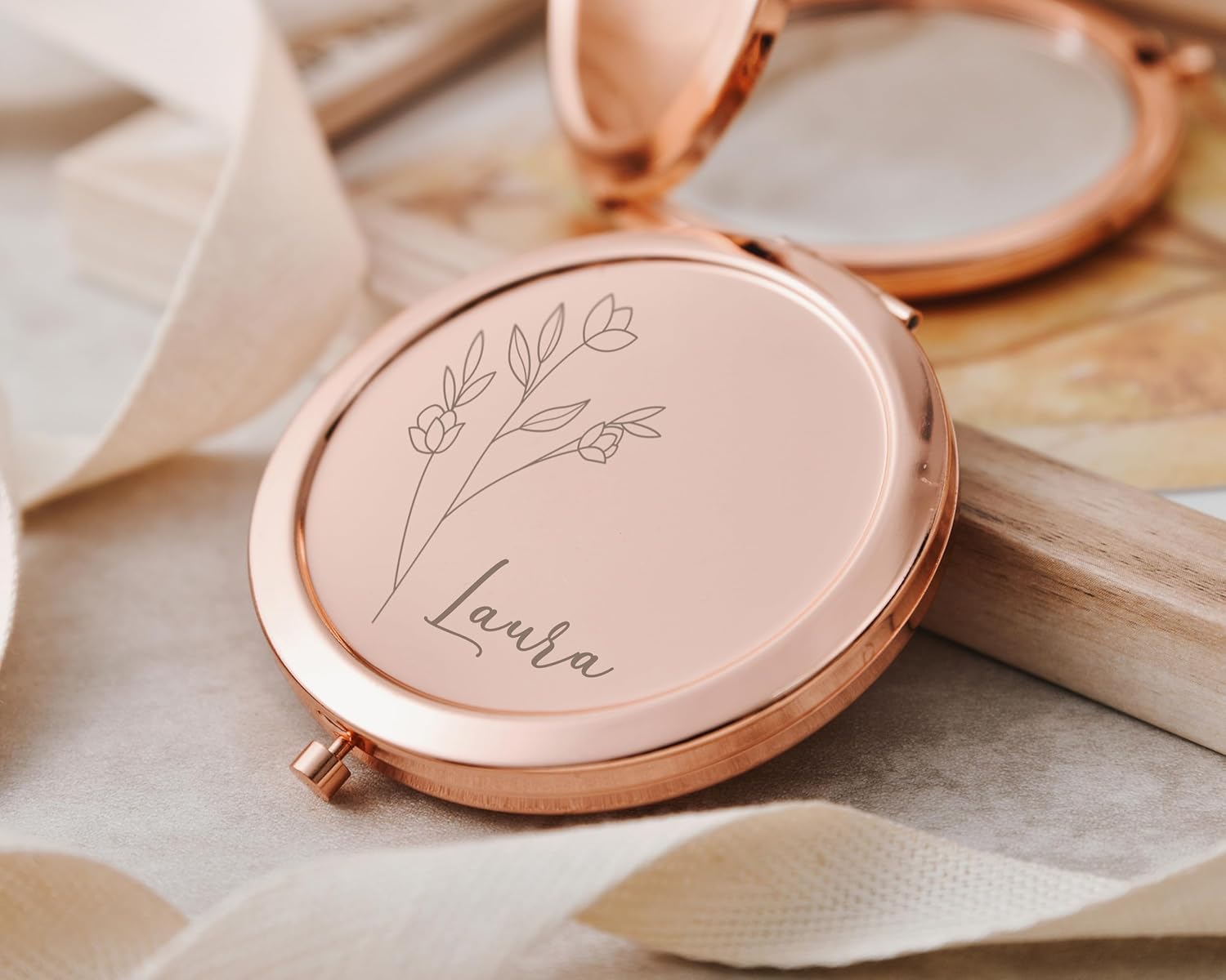 Personalized Birthday Flower Compact Mirror - Customizable Bridesmaid Gift, Stylish Gift for Bridesmaids or Bridal Shower Guests - Image 5