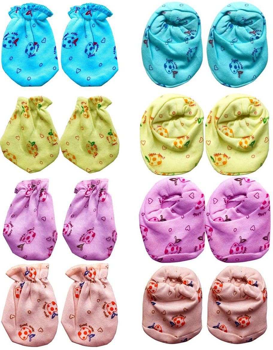 New Born Baby Combo 4 Pair Glove and 4Pair Botties Hosieary Material (Set of 8)-image-17