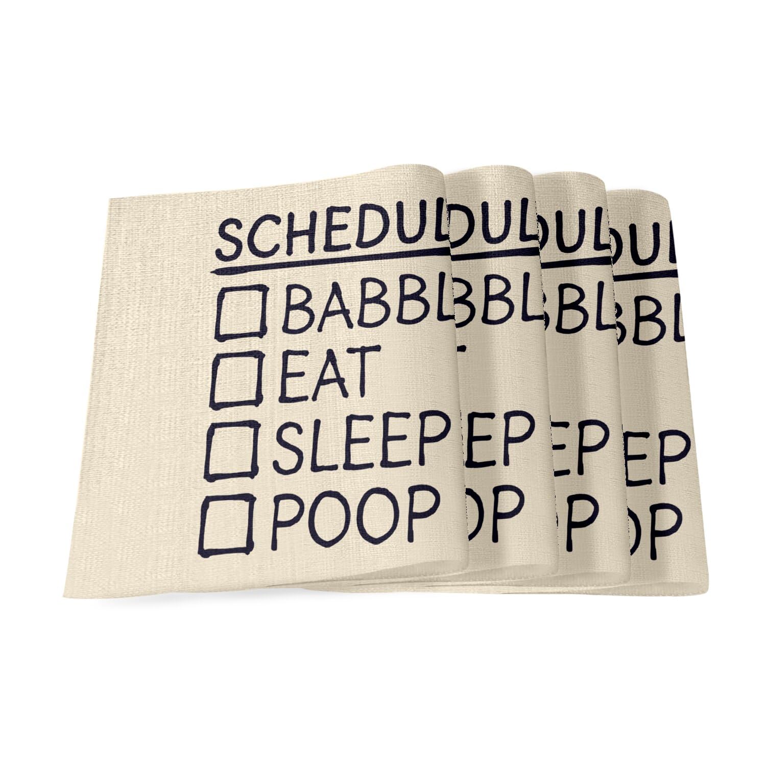 Sets de table en lin grand format anti-taches motif bébé rigolo pack de 4