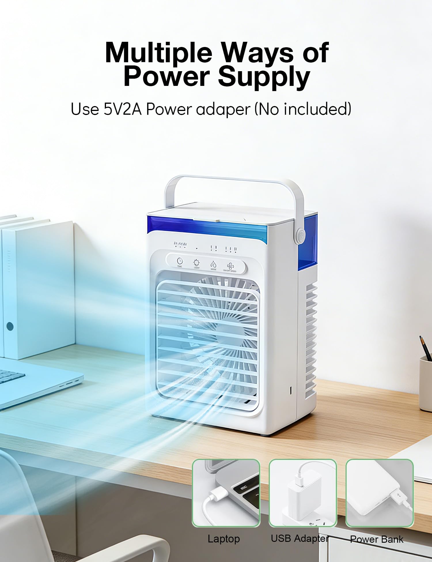 Mini Climatiseur Portable, Climatiseur Mobile 1000ml, 4 en 1 Refroidisseur d'air, Mini Clim Portative Ventilateur Brumisateur avec 3 Vitesses, Minuteur, Petite Clim pour Chambre