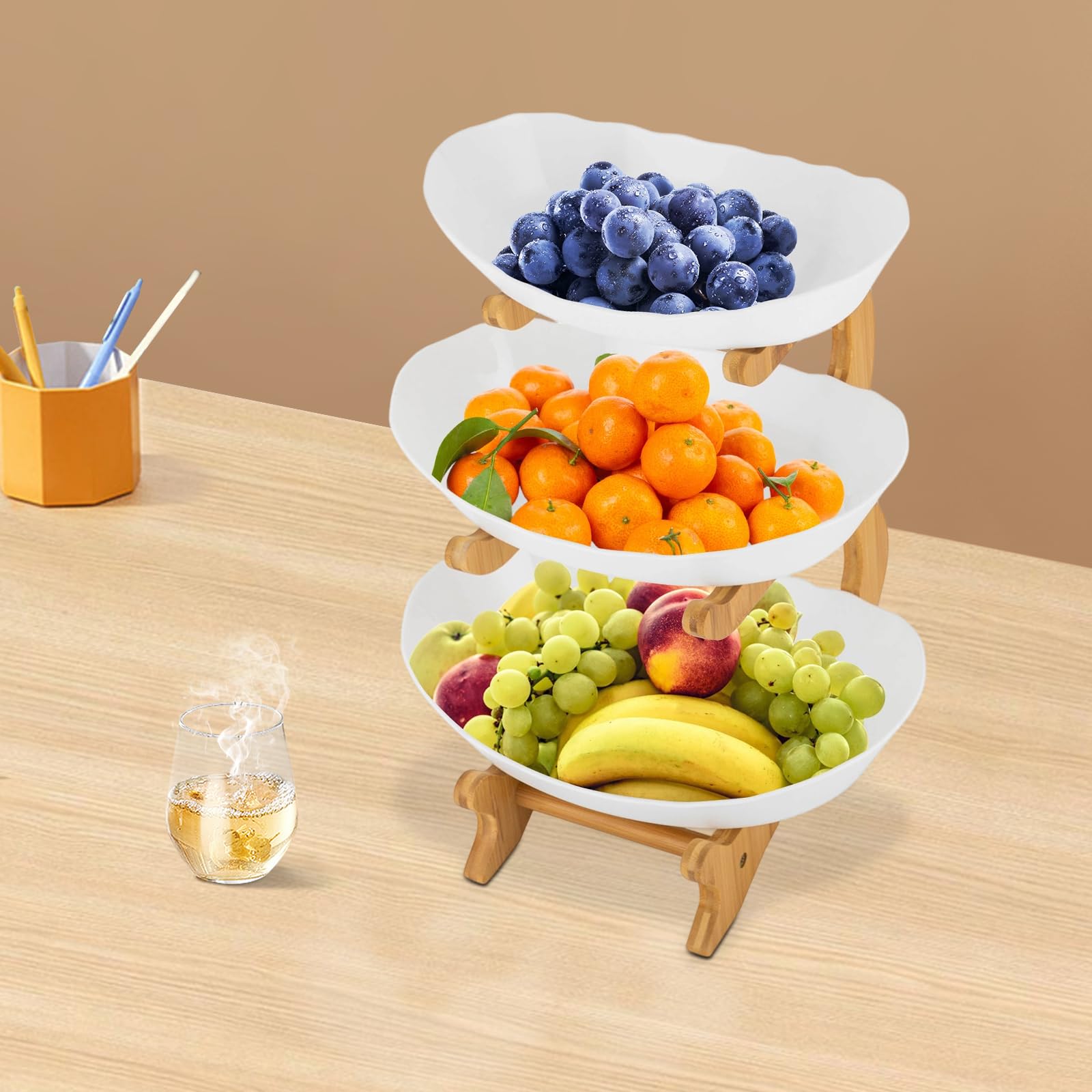 Alzata in ceramica, a 3 piani, a più piani, in ceramica, per frutta e verdura