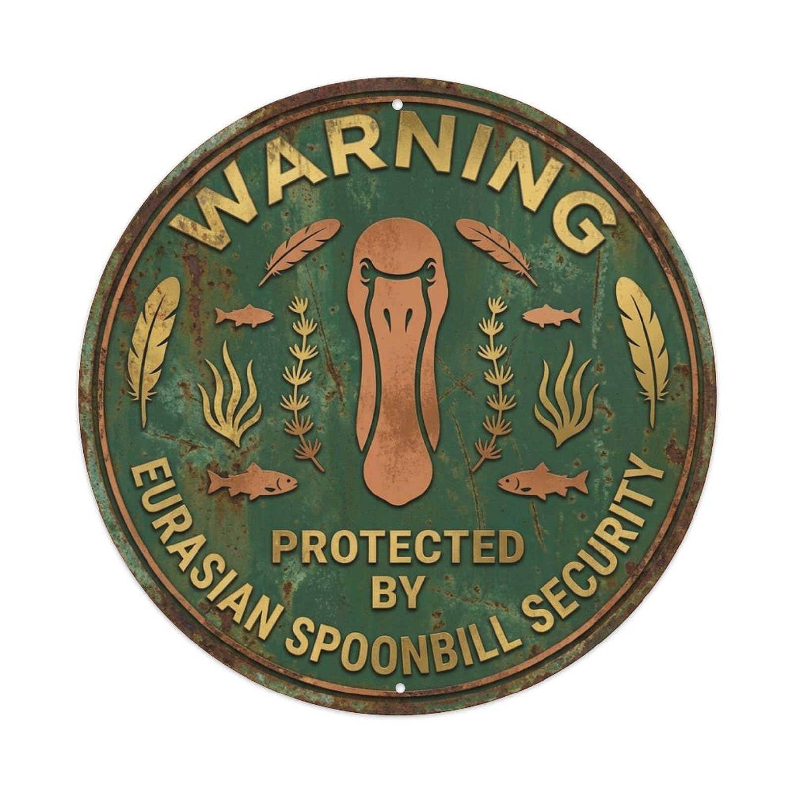 Eurasian Spoonbill Security Warning Waterbird Metal Tin Sign