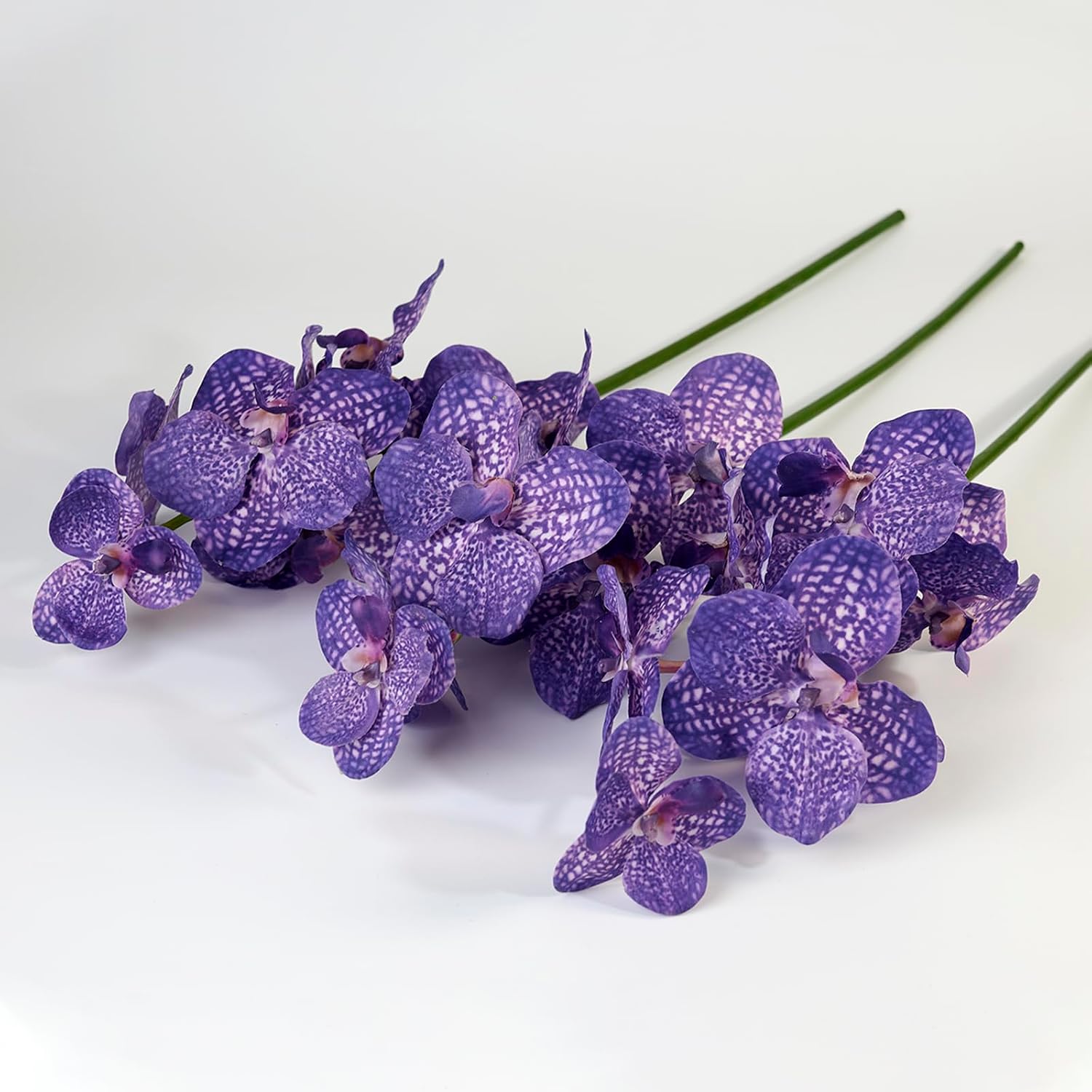 Purple Faux Vanda Orchid, Real Touch Artificial Flowers, 23.6" Faux Orchid Flowers Purple 7 Blooms for Home & Office Decor (3PCS,Deep Purple)