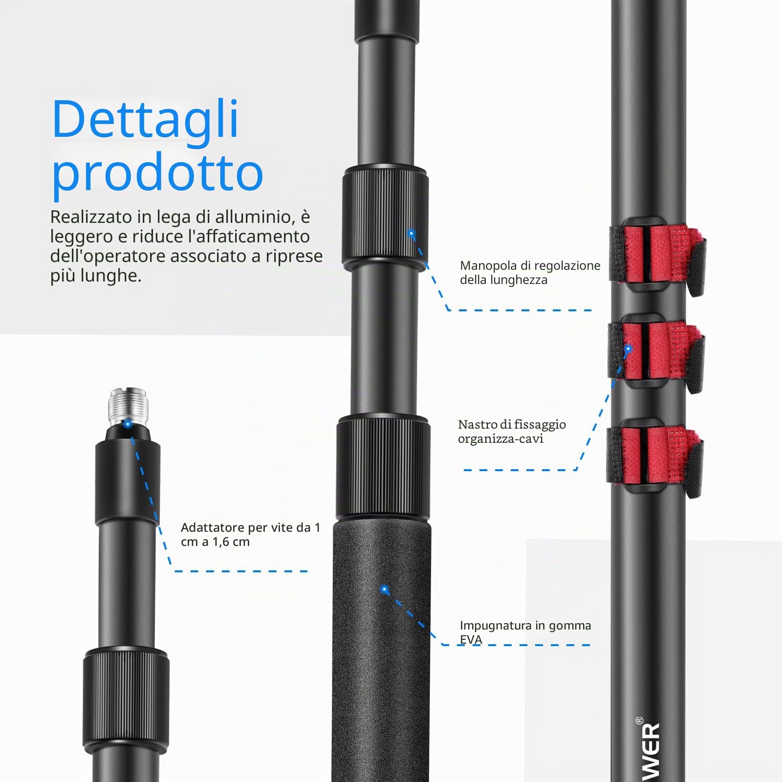 Neewer NW-7000 Braccio per Microfono 3 Sezioni Estensibile Portatile con Filettature da 1/4" a 3/8" Lunghezza Regolabile da 0,94m a 2,5m