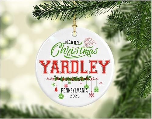 Adornos de Navidad 2024, regalos de Hometown Yardley Pennsylvania, decoraciones para árbol de Navidad, adornos Yardley PA, regalo de recuerdo