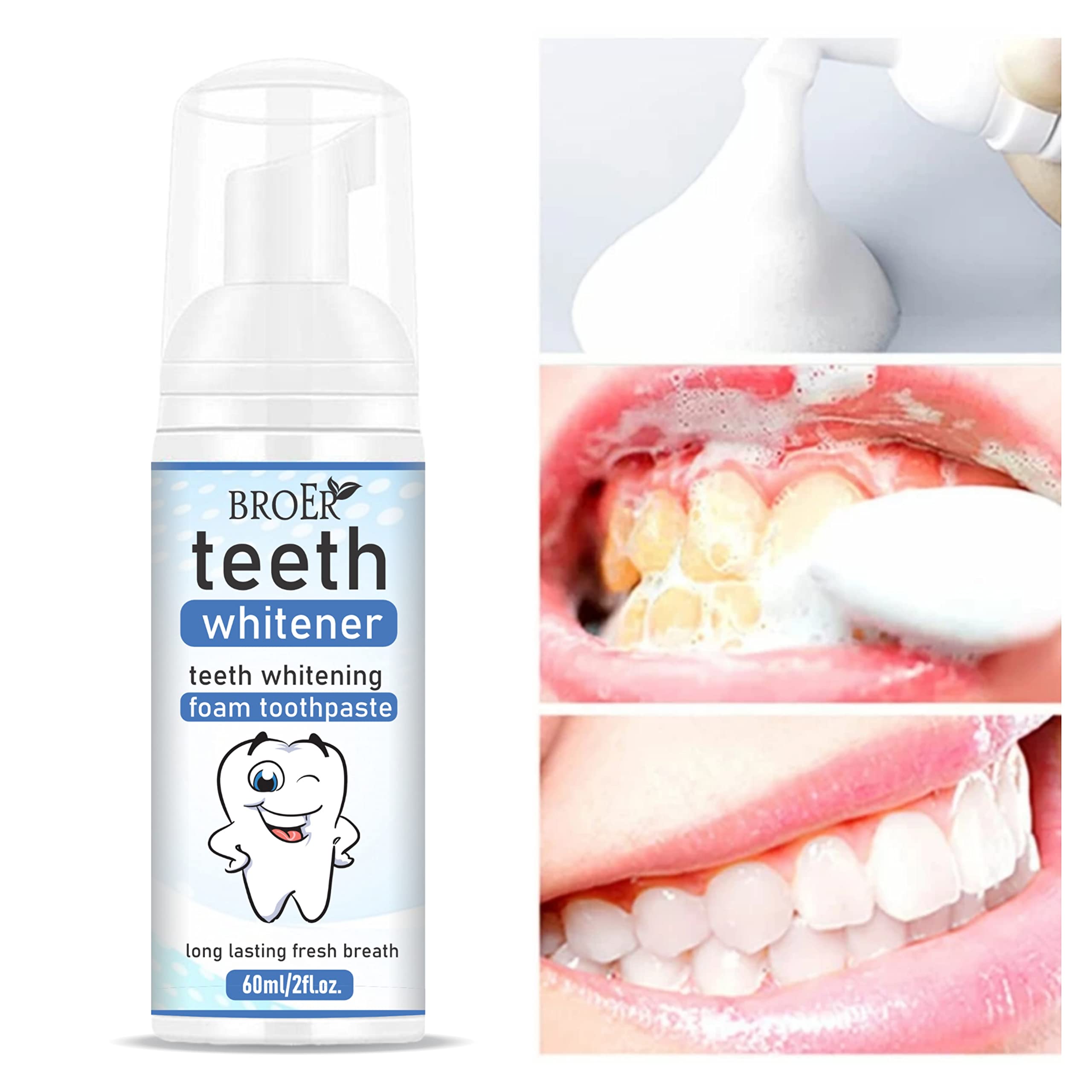 BROER CHEMICALS Broer Teeth Whitening Foaming Toothpaste | Teeth Whitening Foam To Remove Yellow Stains, Tobacco, Tartar And Tobacco Stains, Sulphate Free - 60Ml (B0CKV8ZXPS) Amazon Price History, Amazon Price Tracker