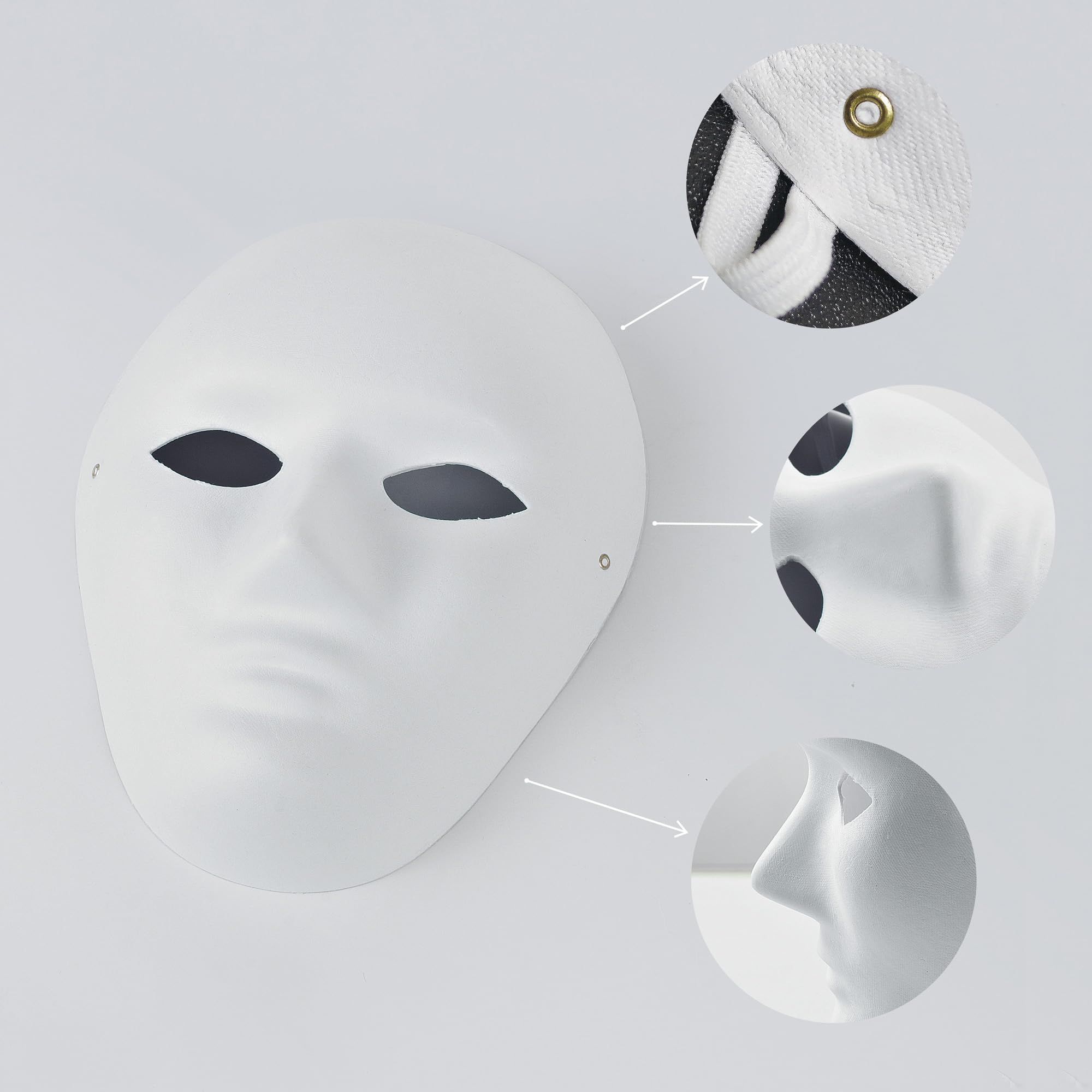 K-Musculo OVISEEN 10 białych masek papierowych do malowania, do samodzielnego malowania, białe maski maskaradowe, do malowania, na karnawał, Cosplay, Halloween, imprezę (20 x 10 cm)