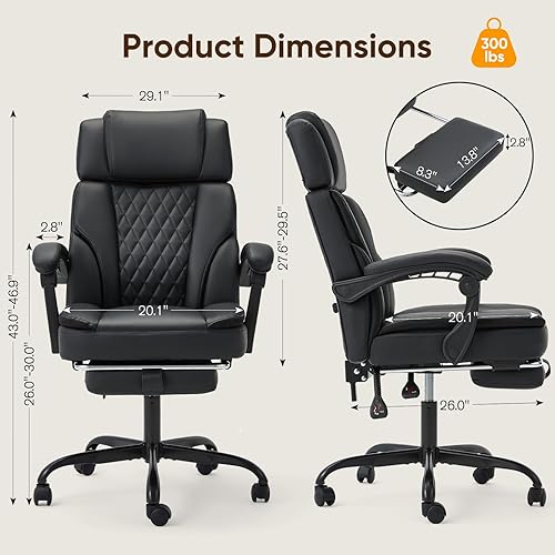 Miniatura 3 de ECOTOUGE Silla de oficina ejecutiva, silla de escritorio ergonómica grande y alta con reposacabezas ajustable, silla de computadora de piel