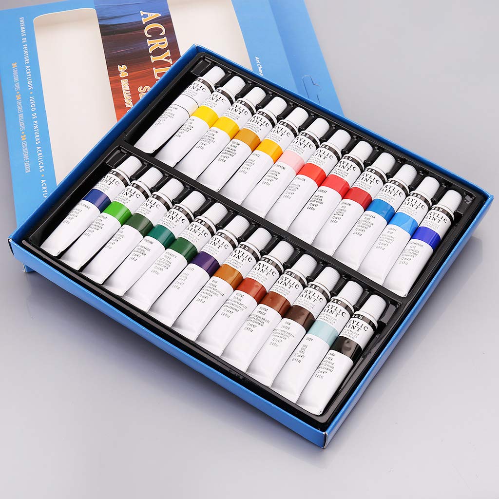 24 Farben Acrylfarben Set 12ml Tuben Zeichnung Malpigment Handgemalte Wandfarbe für Künstler DIY