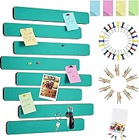 Vista 1 de Vuzvuv 8 tiras de barra para tablón de anuncios con 50 alfileres y 10 pines de clip de madera, tablero de corcho autoadhesivo para pared, tablero