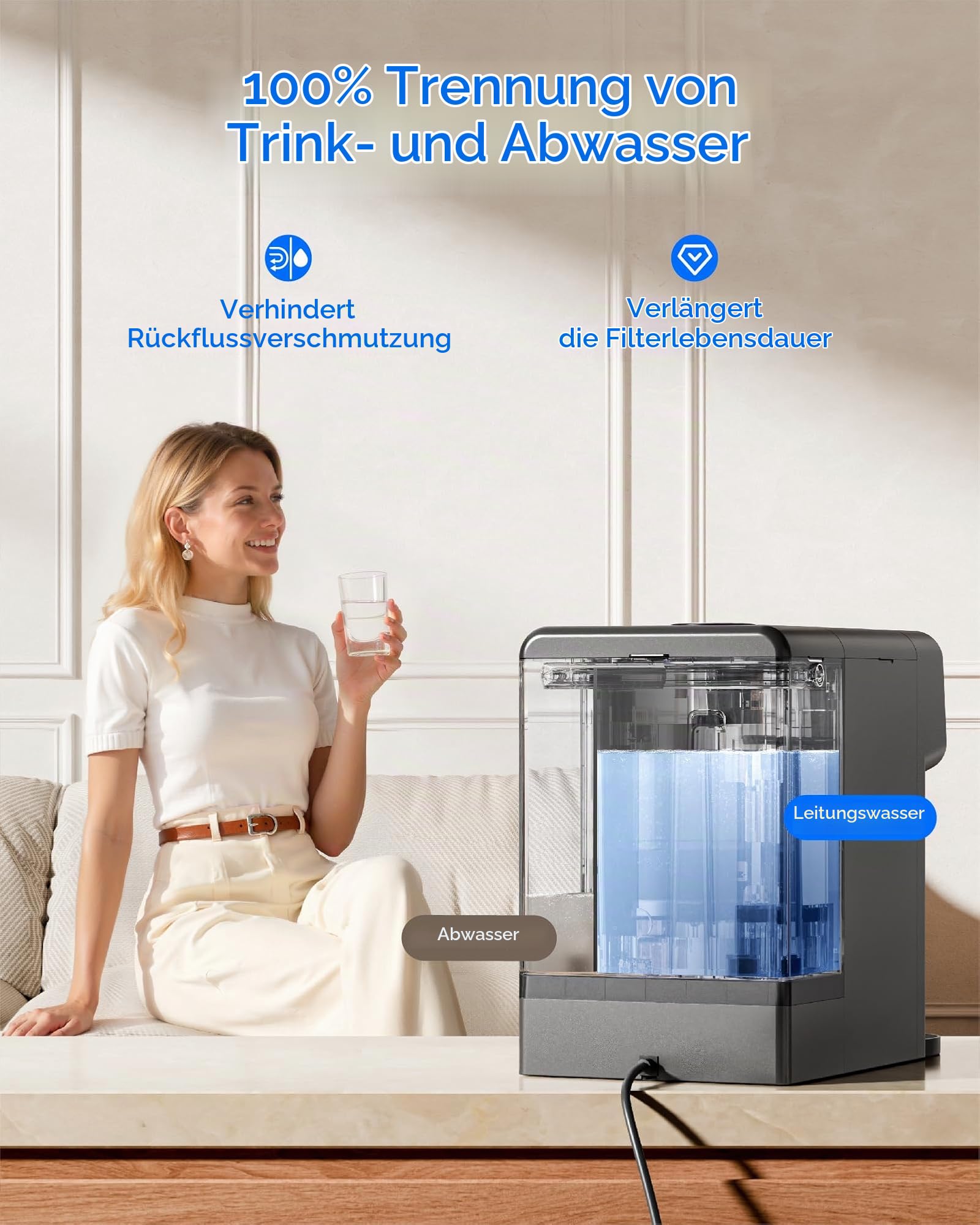 [𝐌𝐢𝐧𝐞𝐫𝐚𝐥𝐢𝐬𝐢𝐞𝐫𝐭𝐞𝐬] Waterdrop M6HG Sofort-Heißwasser Umkehrosmose System, 8-Stufiger, NSF/ANSI 58 & 372 Zertifiziert, 3:1 Reinwasser-/Abwasserverhältnis, 5 Temperaturstufen, mit Glaskanne