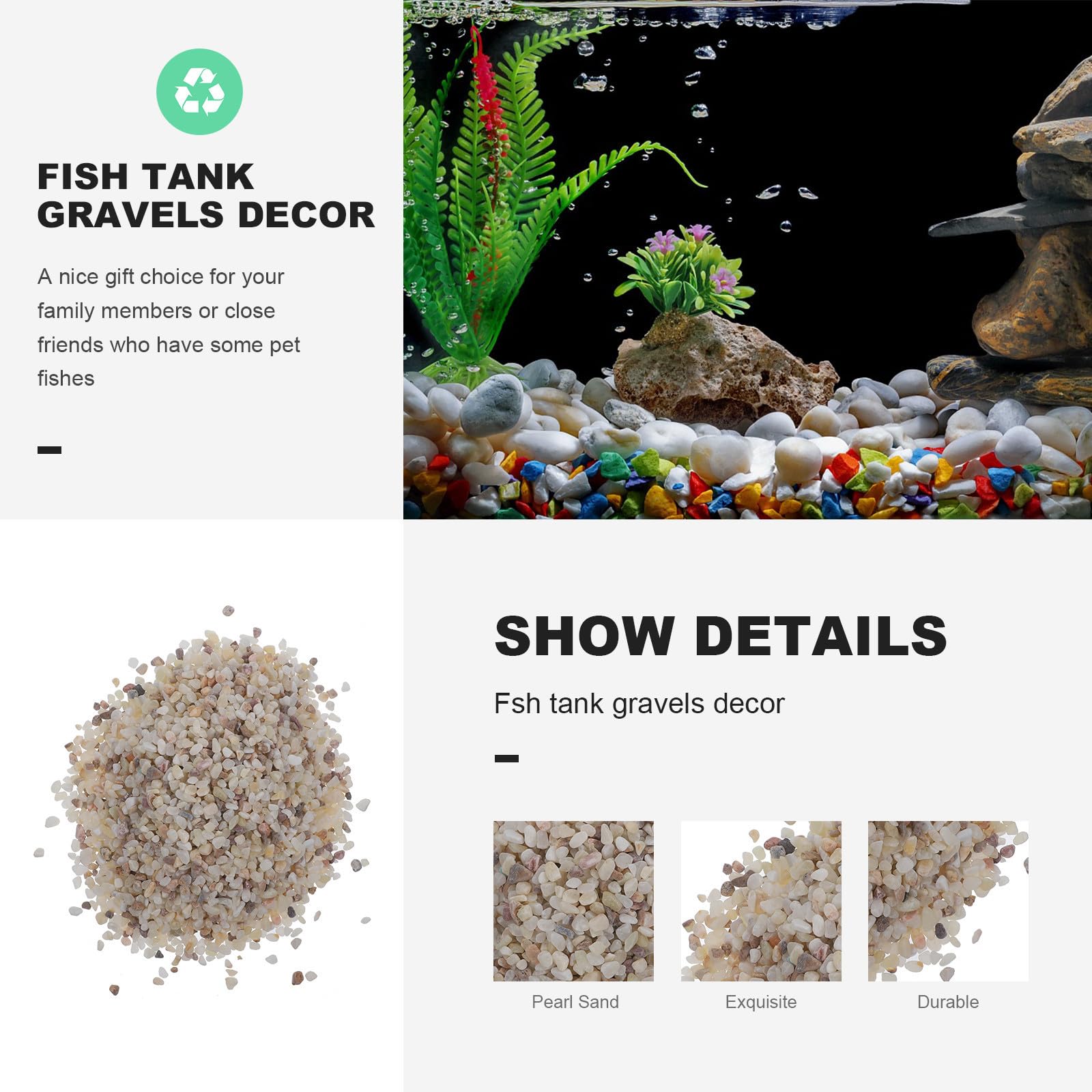 ifundom Gravier et Pierres Décoratives Naturelles pour Aquarium 1 Kg Mini-Gravier Poli sans Danger pour Poissons Sable pour Aquarium d'eau Douce et Salée et Plantes Aquatiques
