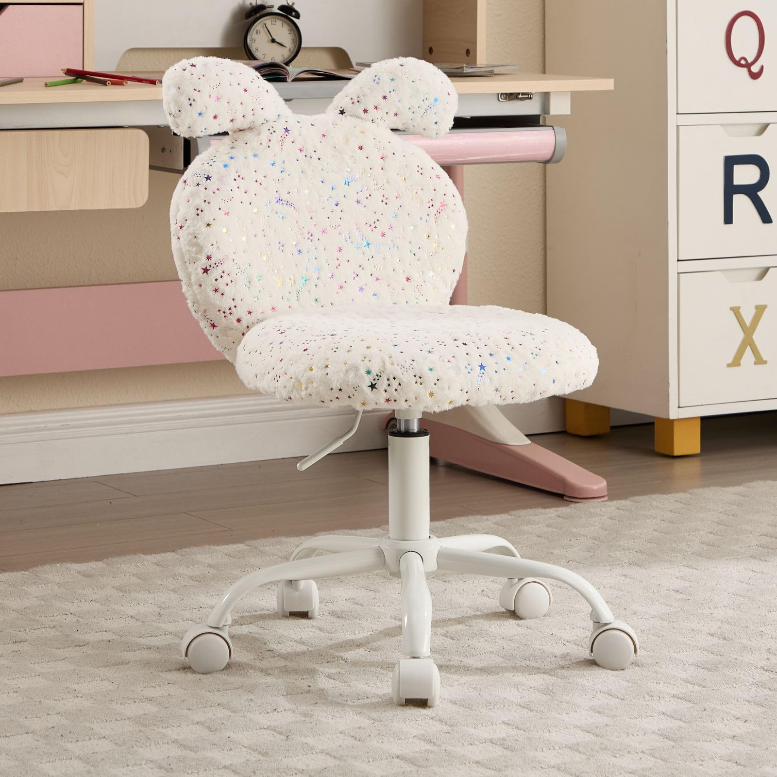 Silla de Escritorio para Infantil con Altura Ajustable de Piel Sintética,Silla de Estudio o Habitación con Respaldo Único Regulable para Niñas/Juvenil,Beige