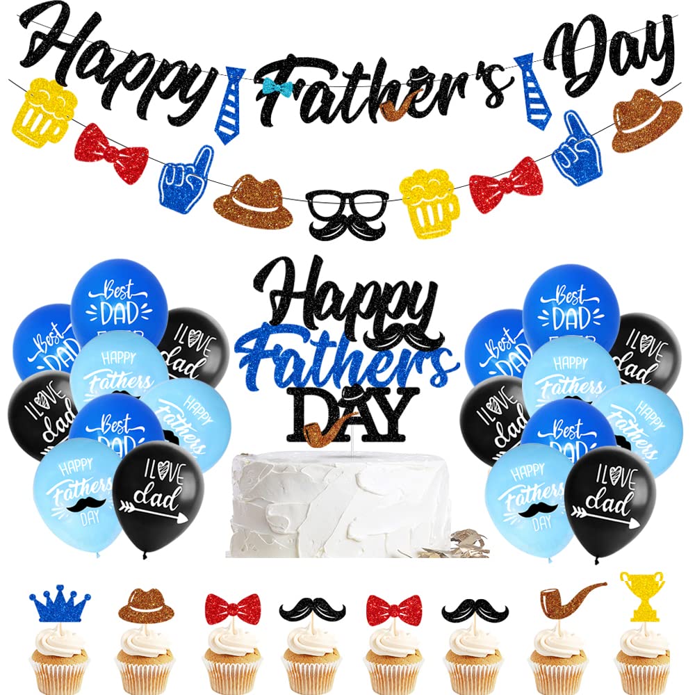 Happy Father's Day Banner - Glitter Paper Party Decoration For Dad, Black