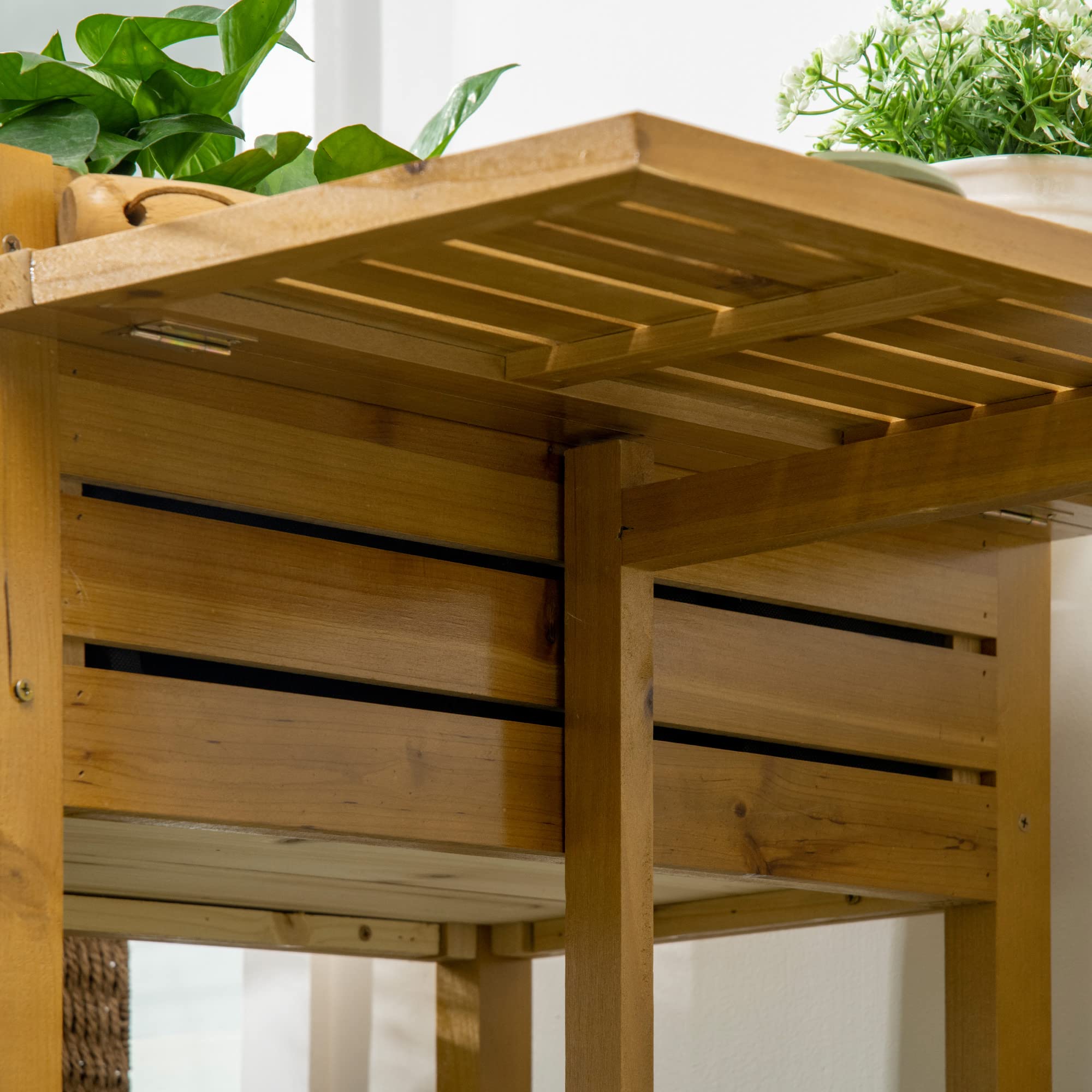 Outsunny Hochbeet Blumenkasten Pflanzkasten Holz Braun 64 x 63 x 74,5 cm