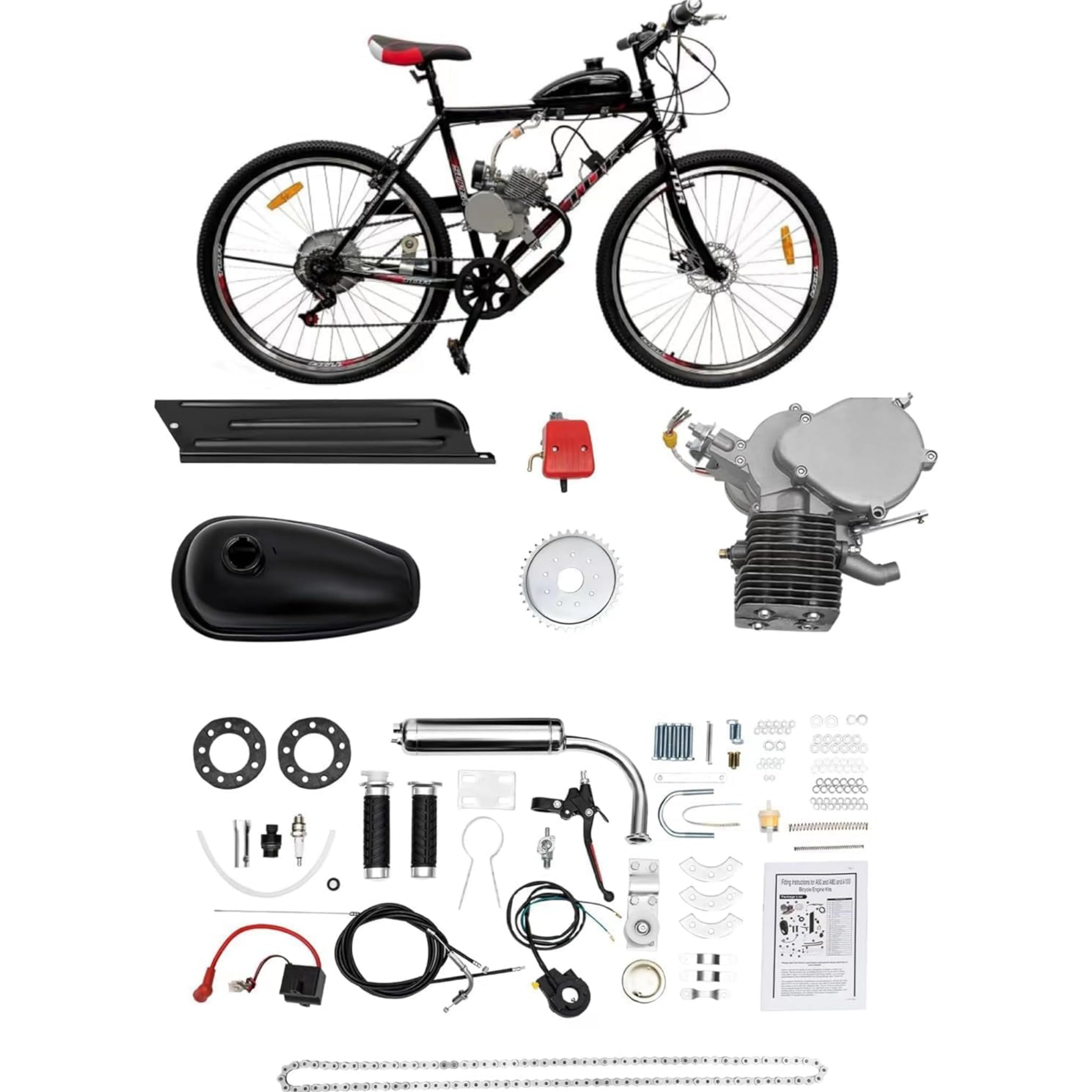 Kit de motor de gasolina para bicicleta, 2 tiempos, motorizado, motor auxiliar, 36 dientes, piñón motorizado, 100 cc