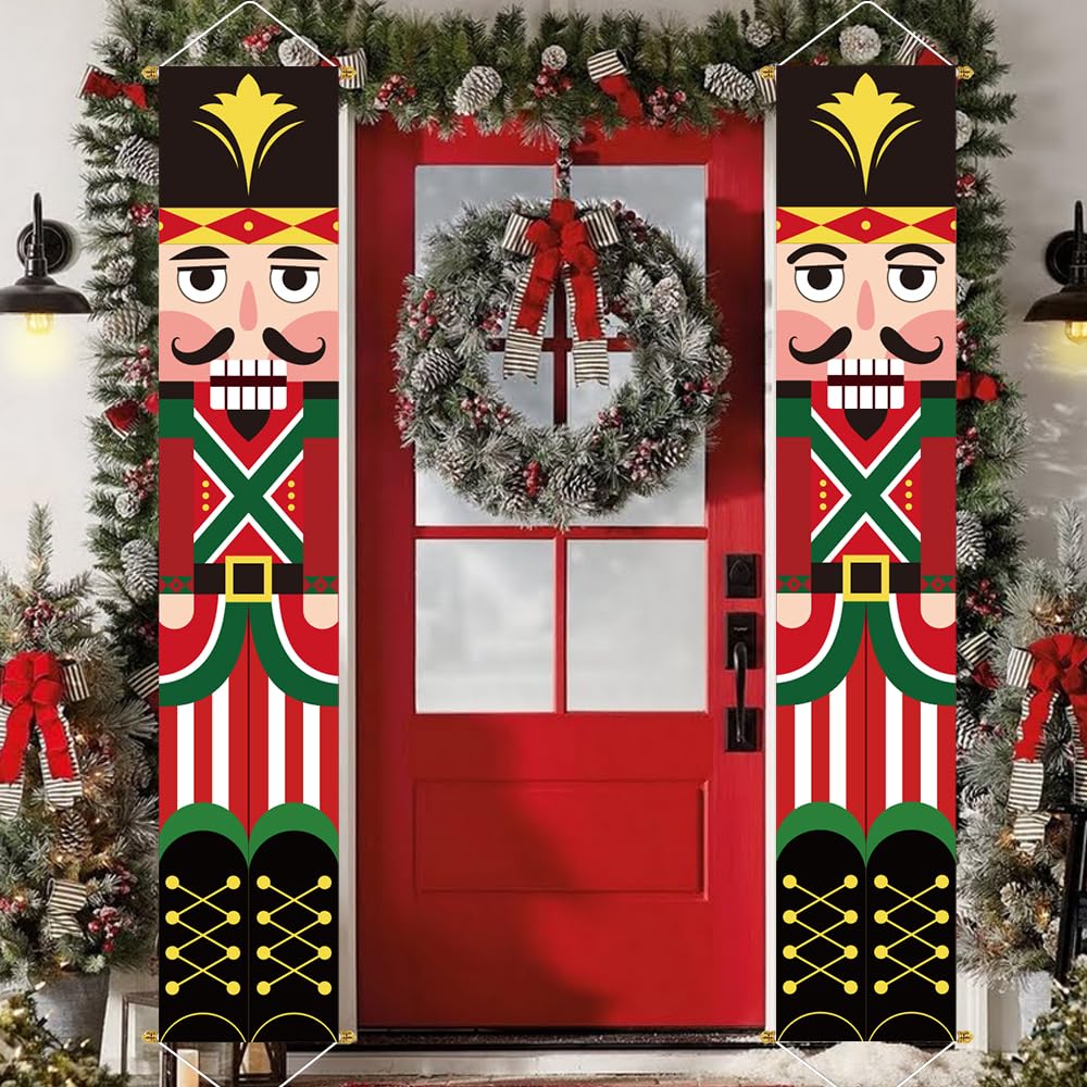Nutcracker Soldier Christmas Decorations, 2pc 71x13in Outdoor Yard Banner, Fade Resistant Fabric, Ready to Hang, Indoor-Outdoor Use, Home, Office, Shop Decor