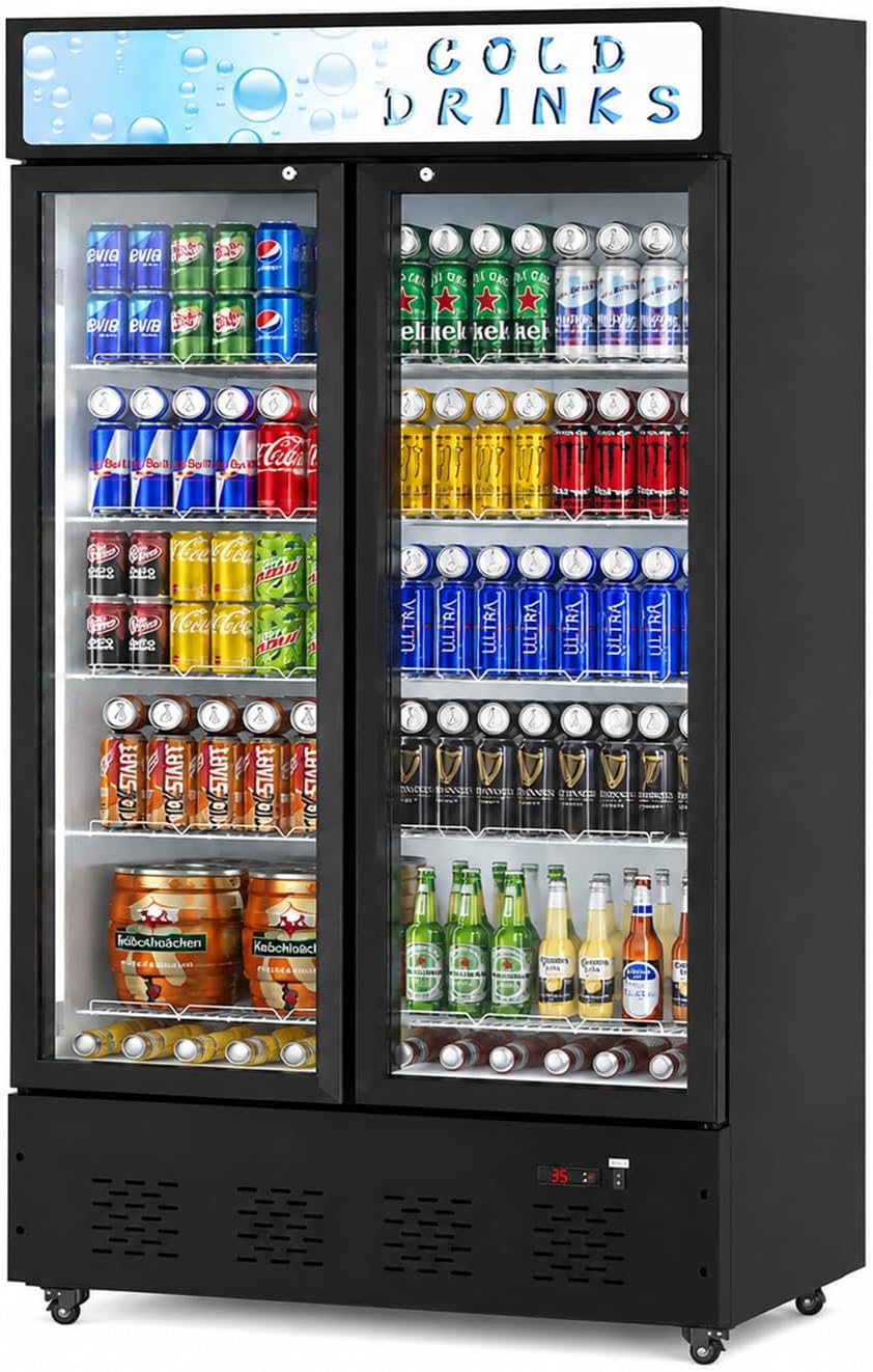 41.3''W Commercial Beverage Refrigerators, 30 Cu.ft. Glass Door Refrigerator Upright Display Cooler with Soft LED Light and Adjustable Shelves for Restaurant Grocery Stores Home