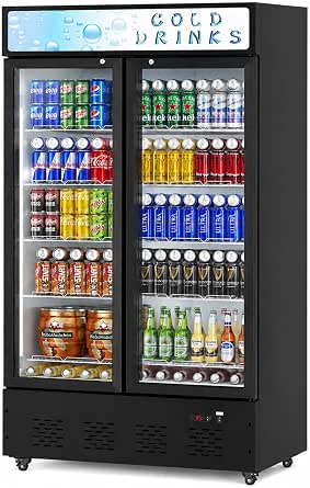 41.3''W Commercial Beverage Refrigerator, 30 Cu.ft. Glass Door Upright Display Cooler with LED Light and Adjustable Shelves