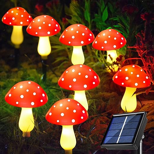 Windpnn 8-Pack Solar Mushroom Lights for Garden Decor, 8 Modes Waterproof Outdoor Garden Mushroom Lamp, Multi-Colored Solar LED Fairy Lights for Christmas Halloween Yard Lawn