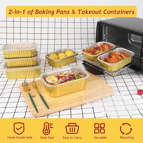 Miniatura 5 de LNYZQUS Sartenes de aluminio pequeños de 1 libra con tapas, paquete de 30 latas de aluminio de 16 onzas para hornear, recipientes sobrantes para