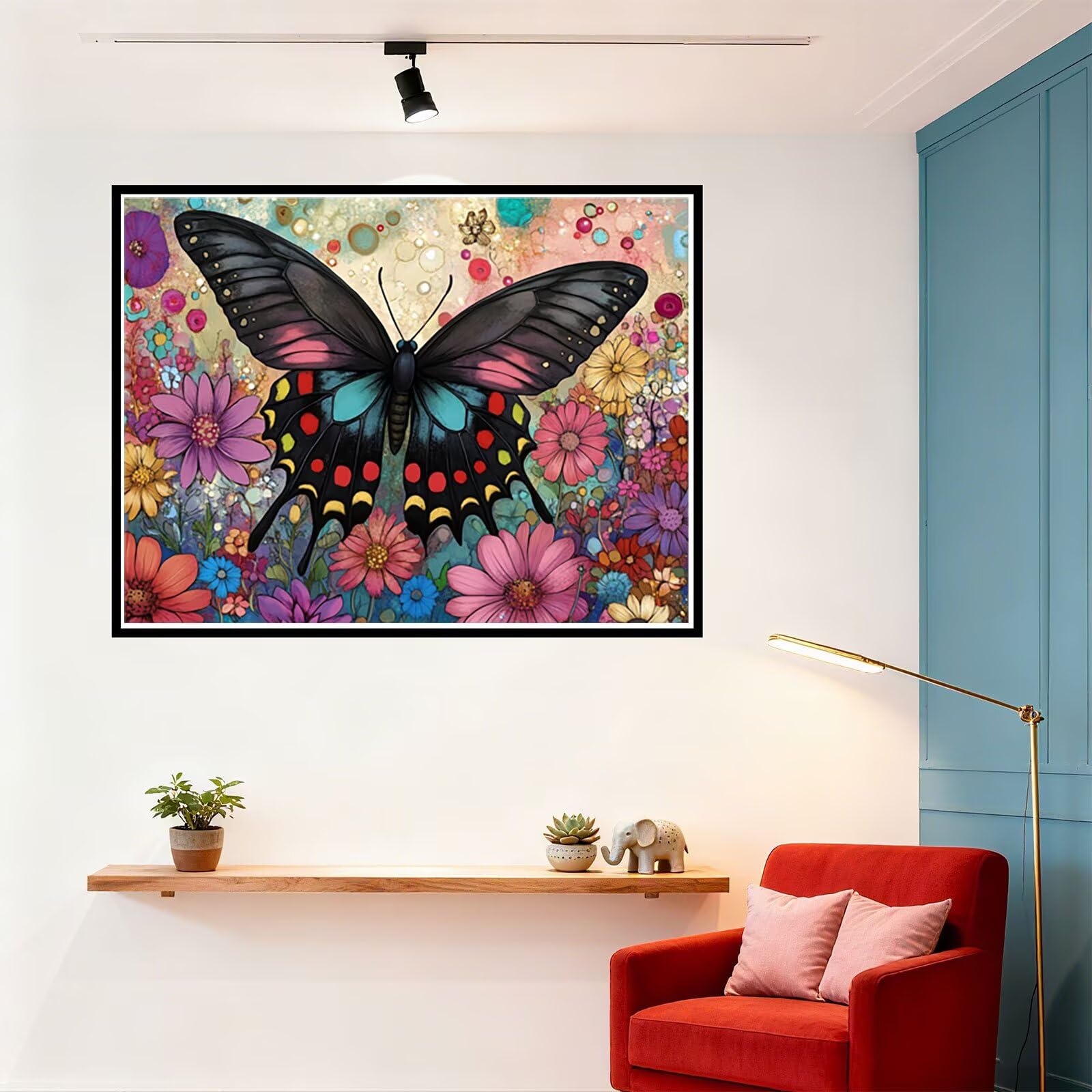 Peinture Numero Adulte Papillon Coloriage par Numero Adulte Fleur DIY Paint by Numbers, avec Pinceaux Peinture Loisir Creatif Enfant Numéro D'art Cadeau Femme, Pour Decoration Maison 70x90cm H - 969