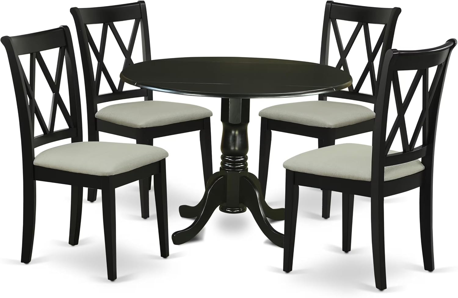 East West Furniture DLCL5-BLK-C 5 Piece Dining Room Table Set Includes a Round Dining Table with Dropleaf and 4 Linen Fabric Upholstered Chairs, 42×42 Inch, Black