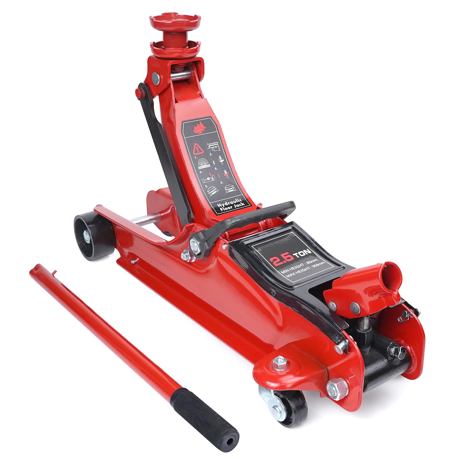 Gato hidráulico con ruedas HYCHIKA Gato hidráulico con pistón hidráulico de elevación rápida de 2.5T, gato hidráulico, rango de elevación de 135-370 mm para berlina, SUV, cambio de neumáticos